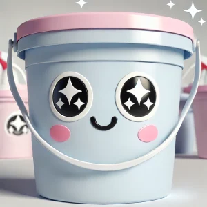 Blue cleaning bucket with a cute face.