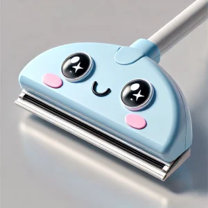 Blue window wiper with a cute face.